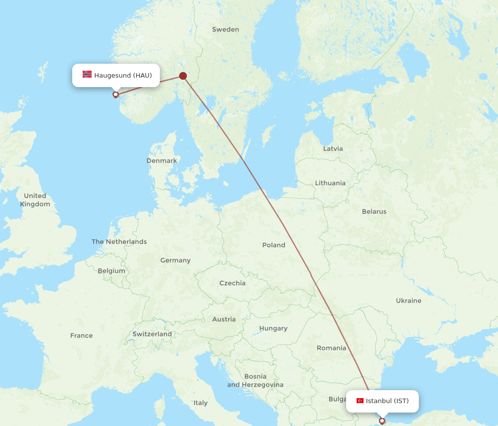 HAU to IST flights and routes map