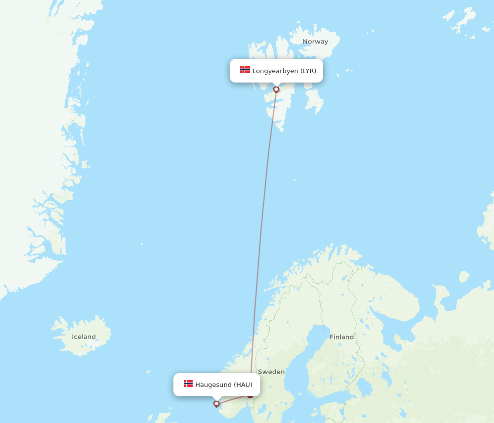 HAU-LYR flight routes