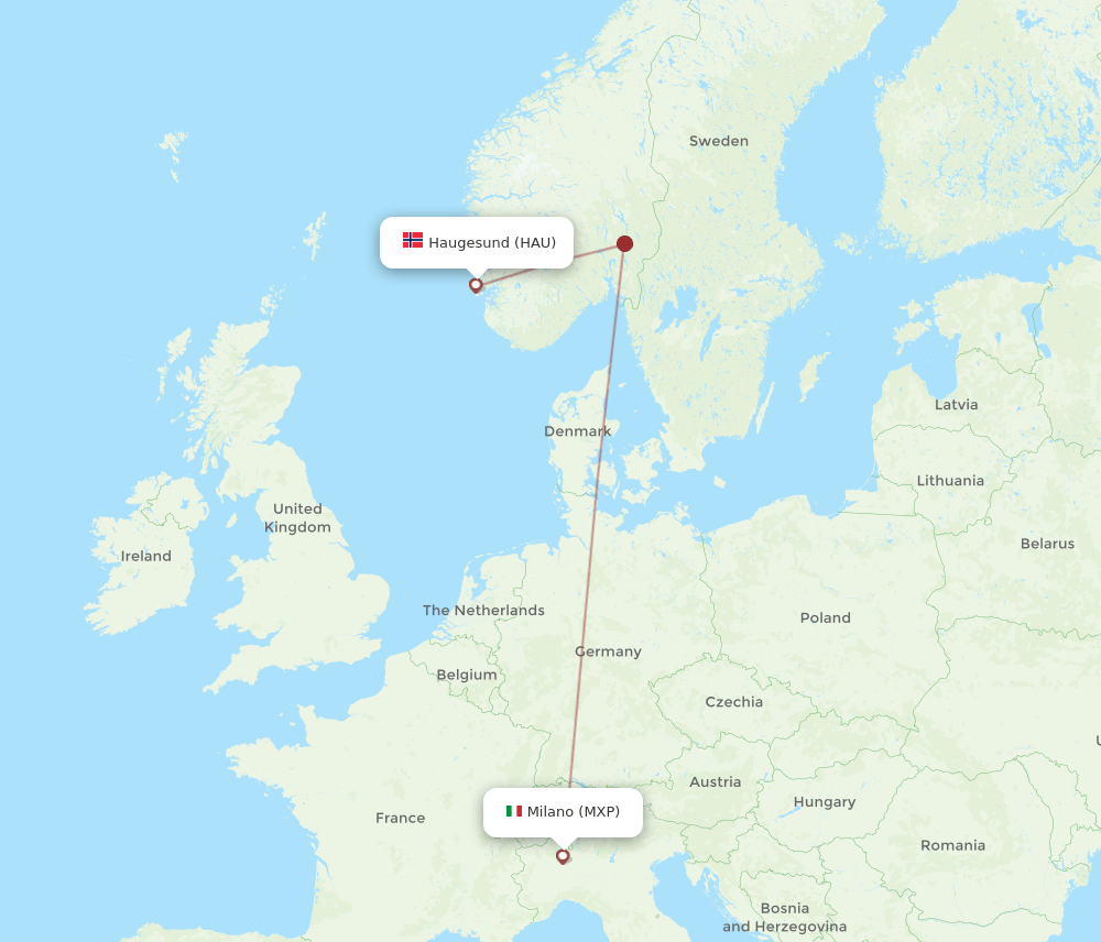 HAU-MXP flight routes