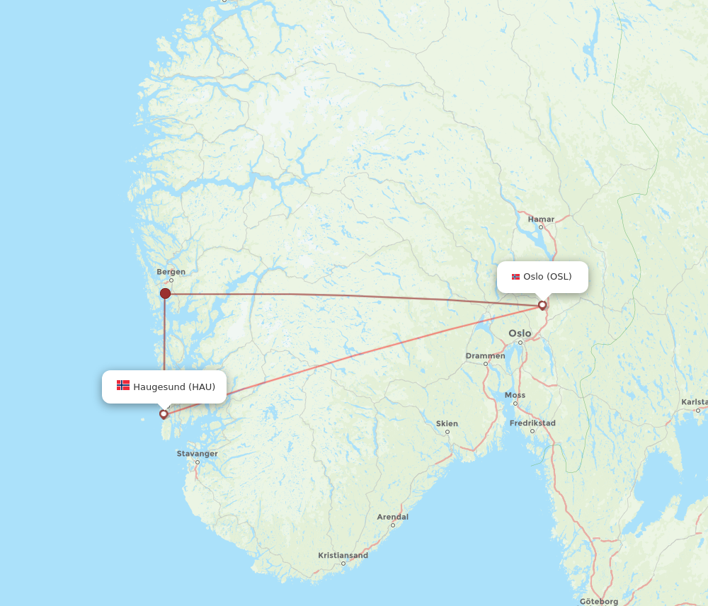 HAU to OSL flights and routes map