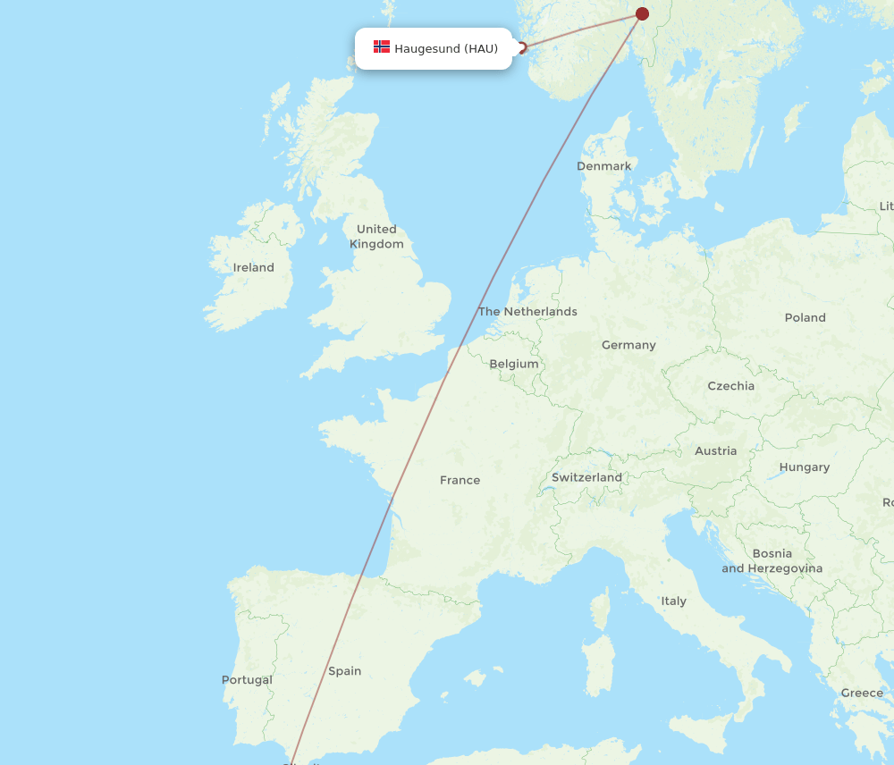 Marrakech - Haugesund route map and flight paths