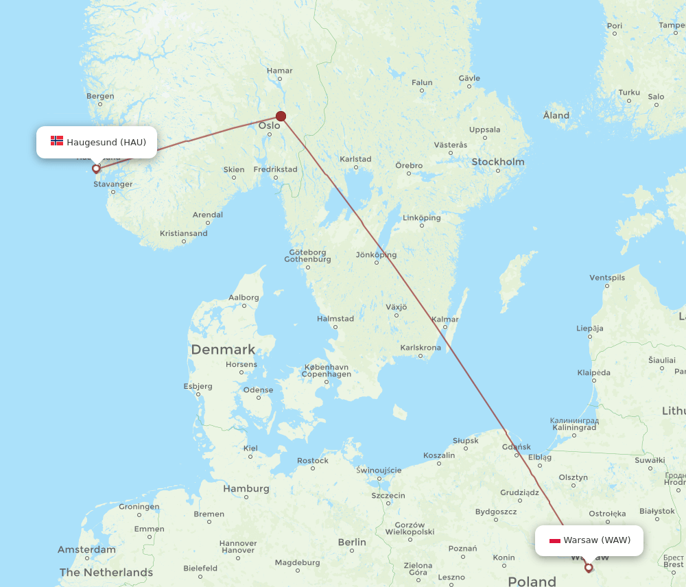 HAU-WAW flight routes