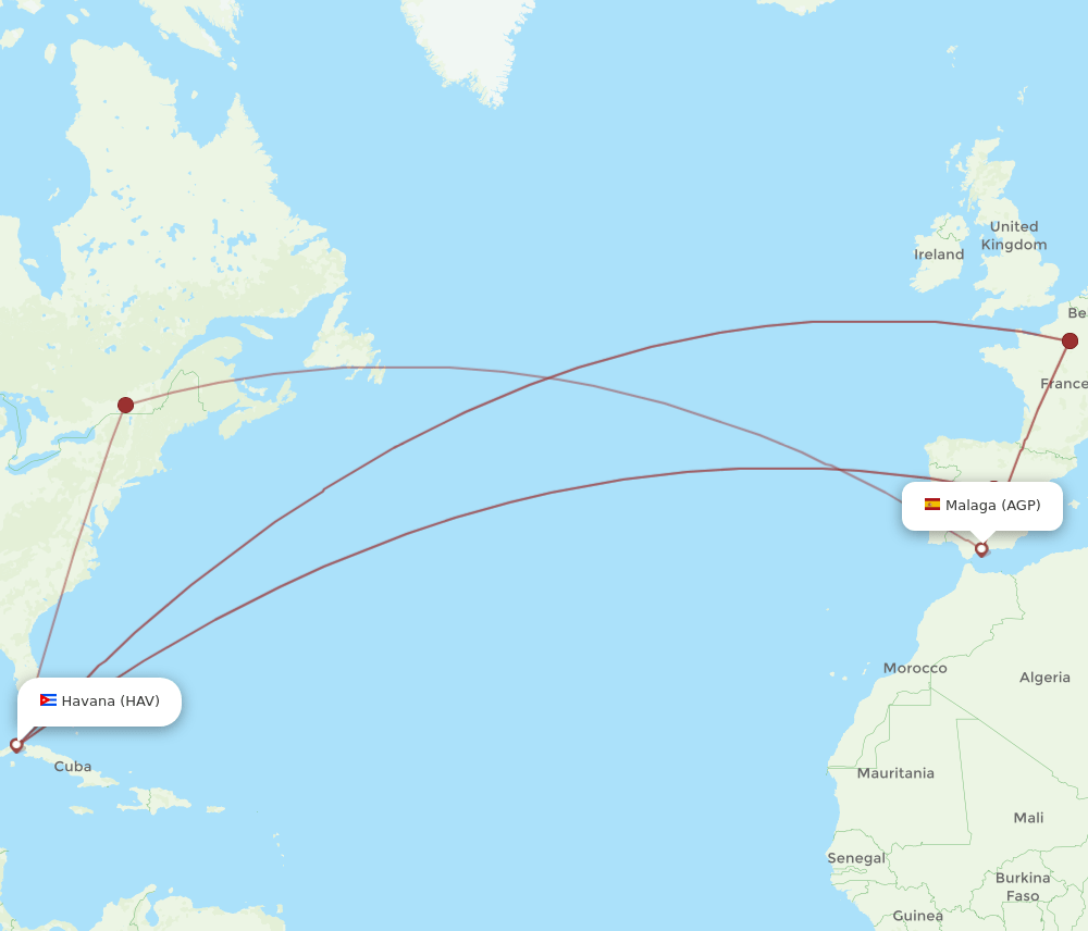 HAV-AGP flight routes