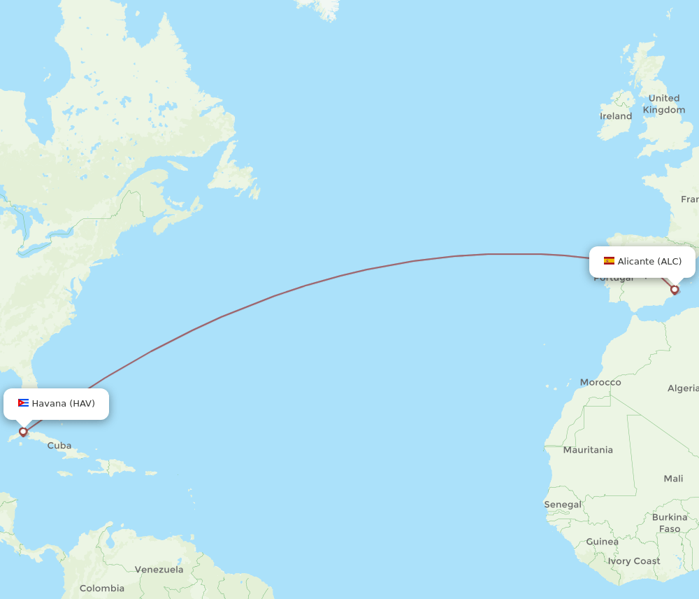 HAV-ALC flight routes