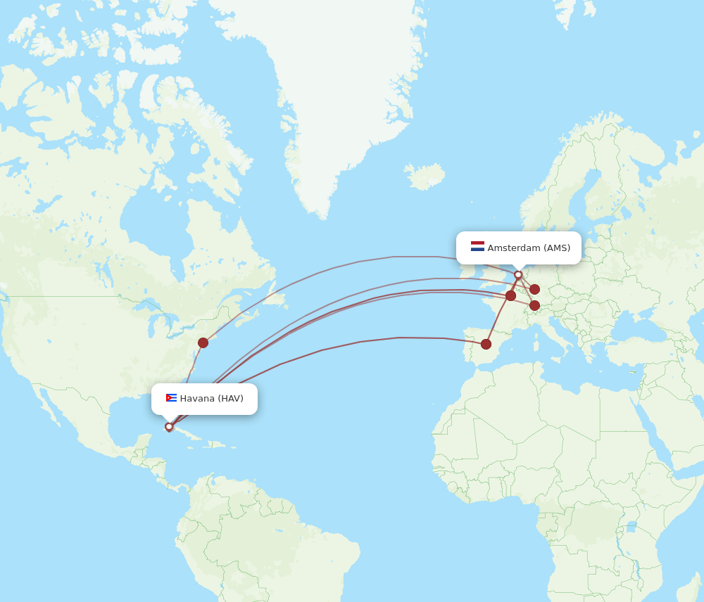 HAV to AMS flights and routes map