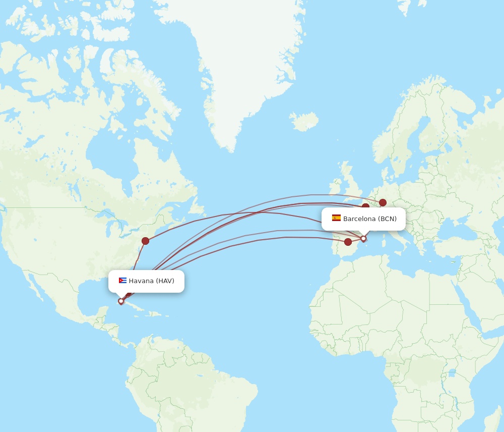 HAV-BCN flight routes