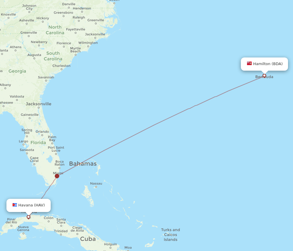 HAV to BDA flights and routes map