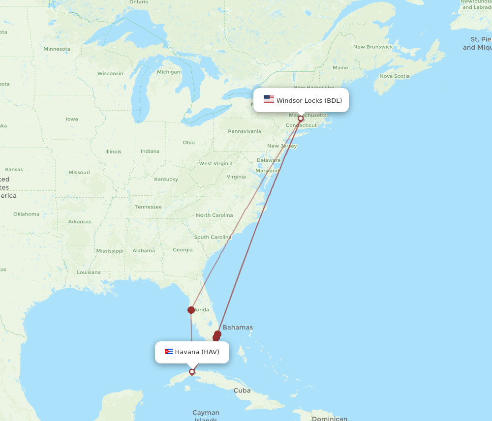 HAV-BDL flight routes
