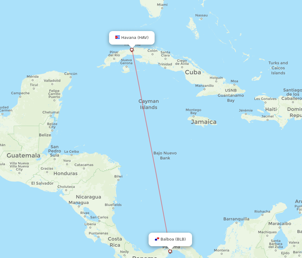 Havana - Balboa route map and flight paths
