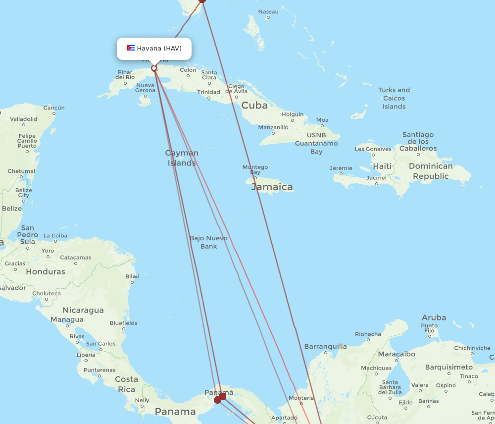 HAV to BOG flights and routes map