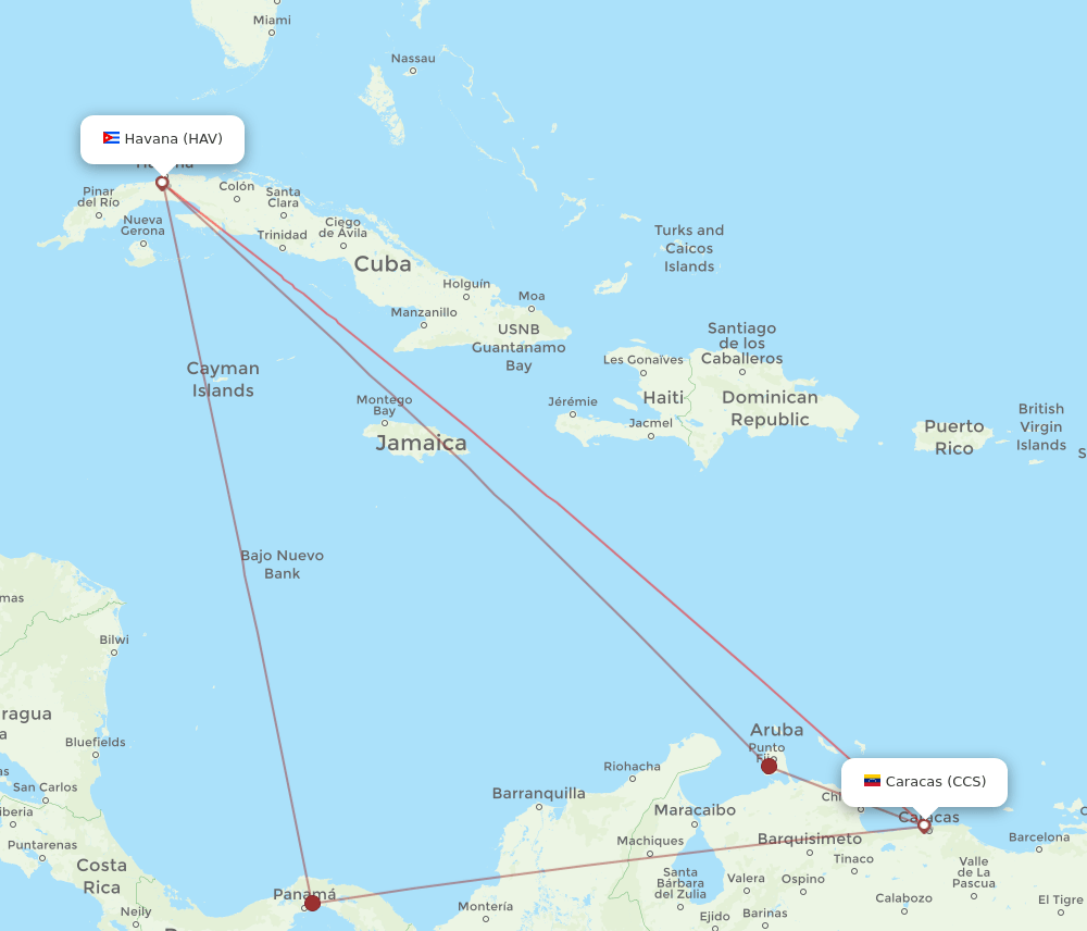 HAV to CCS flights and routes map