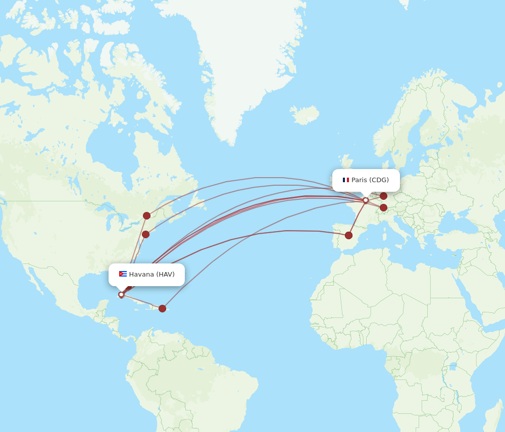 HAV-CDG flight routes