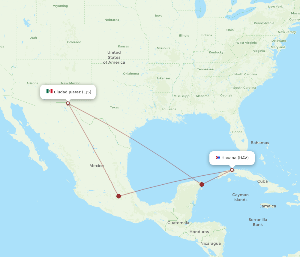 HAV to CJS flights and routes map