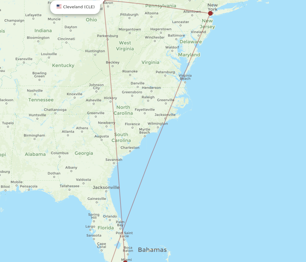HAV-CLE flight routes
