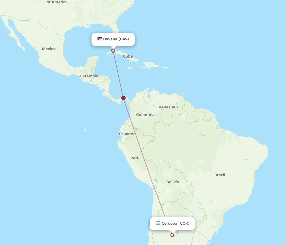 HAV-COR flight routes