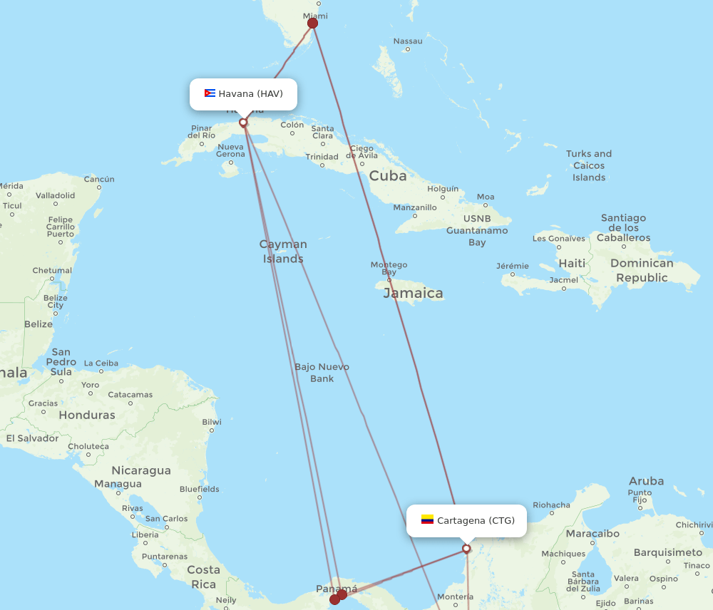 HAV to CTG flights and routes map