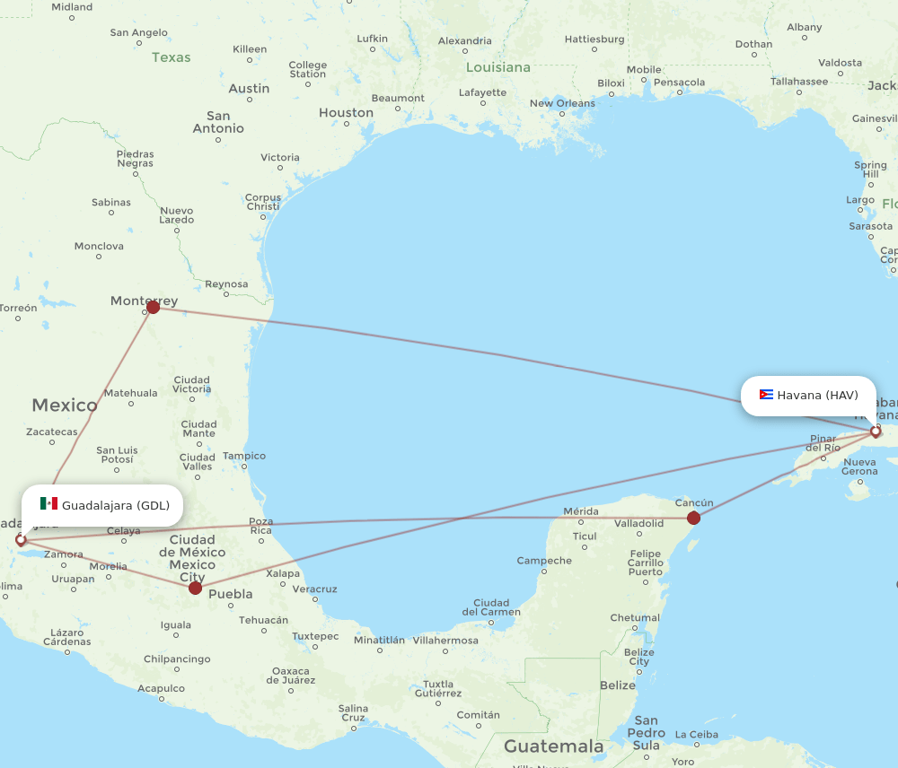 HAV-GDL flight routes
