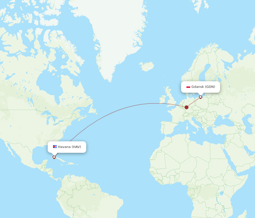 HAV to GDN flights and routes map