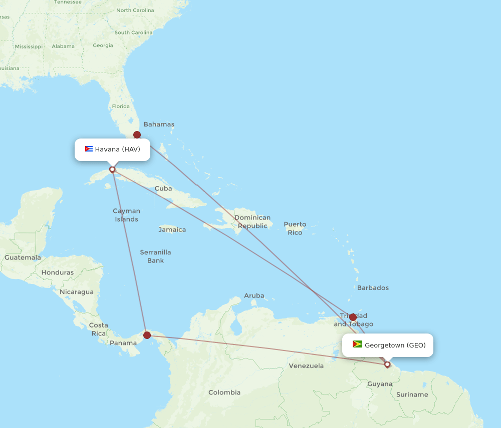 HAV to GEO flights and routes map