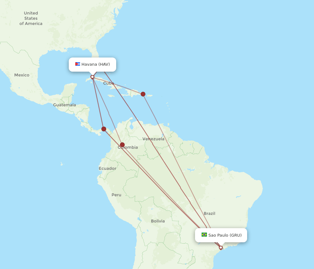 HAV to GRU flights and routes map