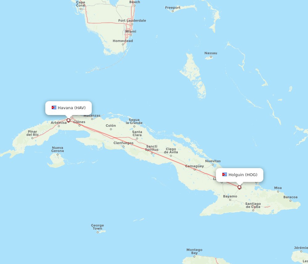 Holguin - Havana route map and flight paths