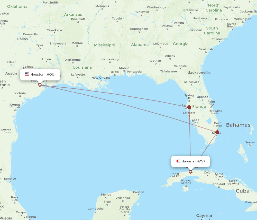 HAV-HOU flight routes