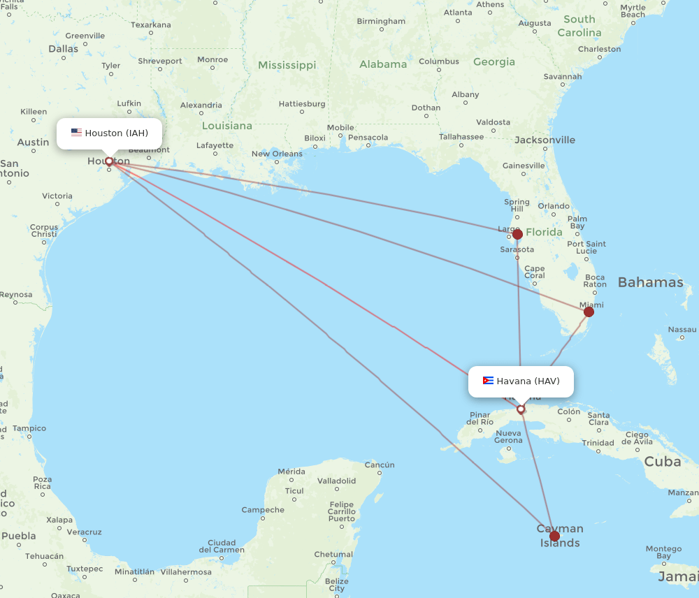 HAV to IAH flights and routes map