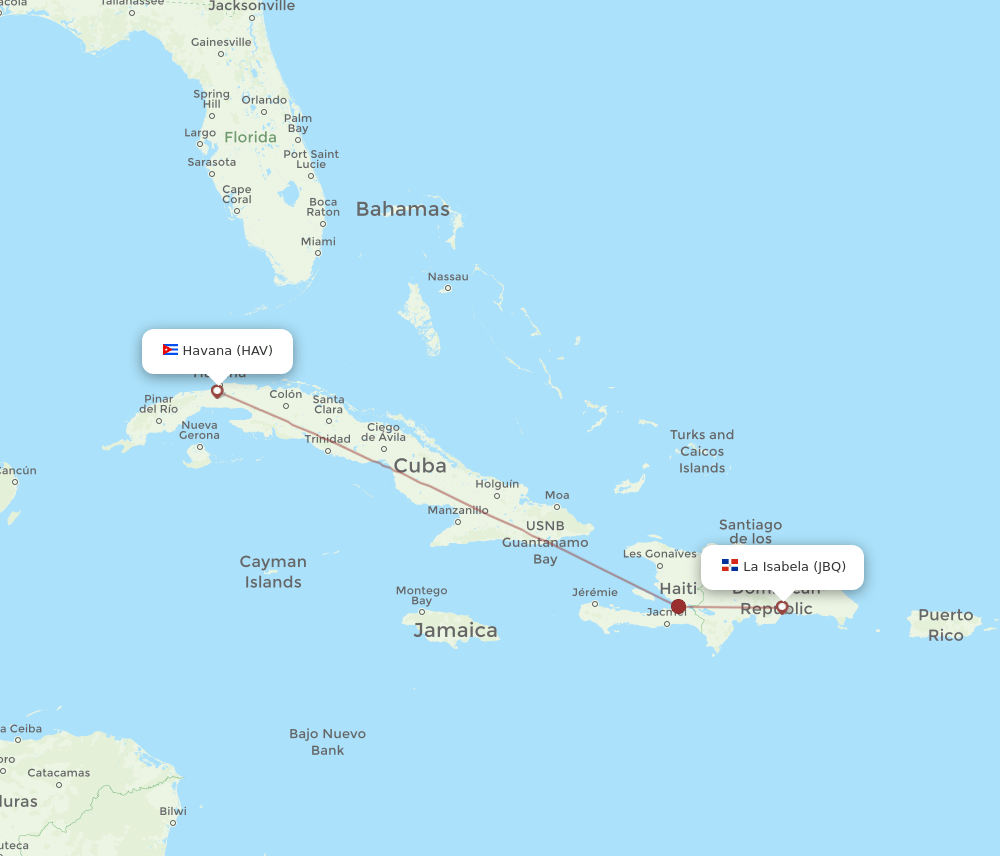 Havana - Santo Domingo route map and flight paths