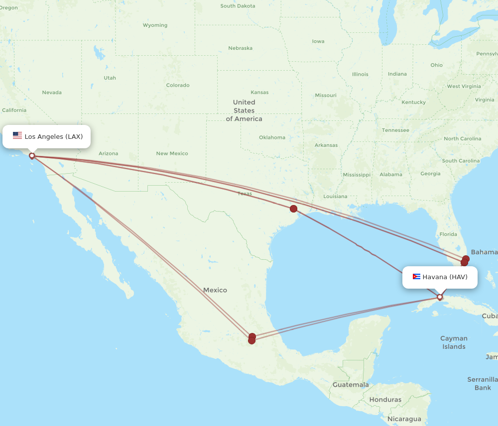 HAV to LAX flights and routes map