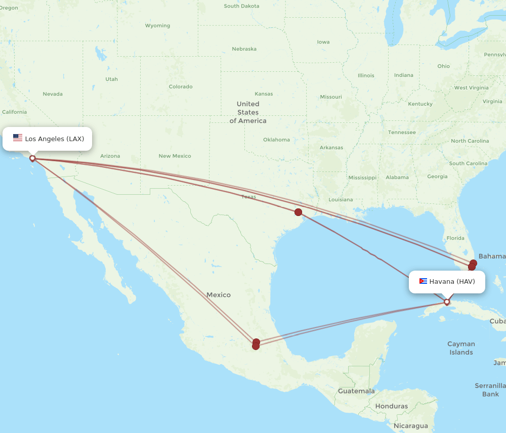 HAV-LAX flight routes