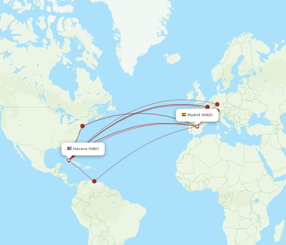 HAV to MAD flights and routes map