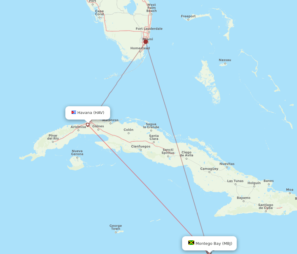 HAV to MBJ flights and routes map