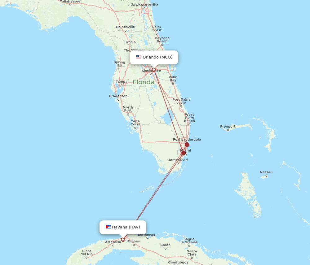 HAV to MCO flights and routes map