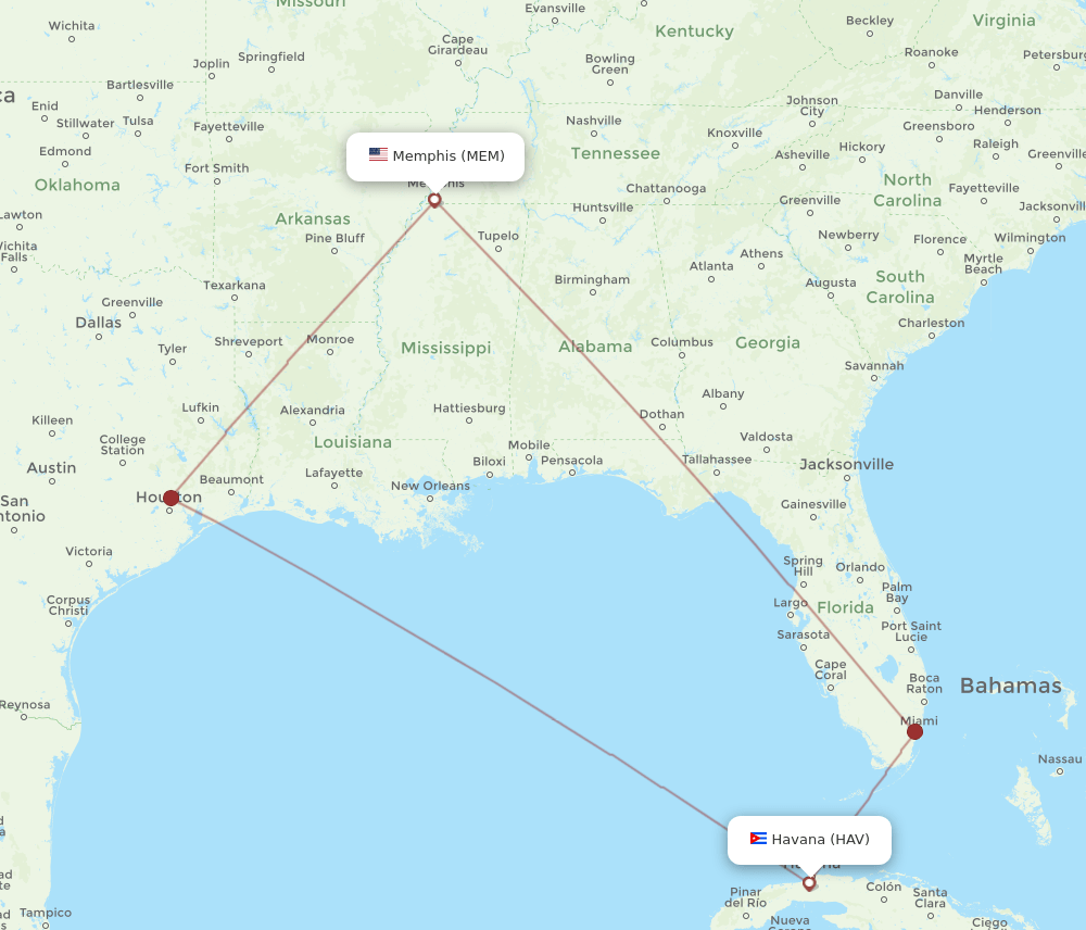 HAV-MEM flight routes