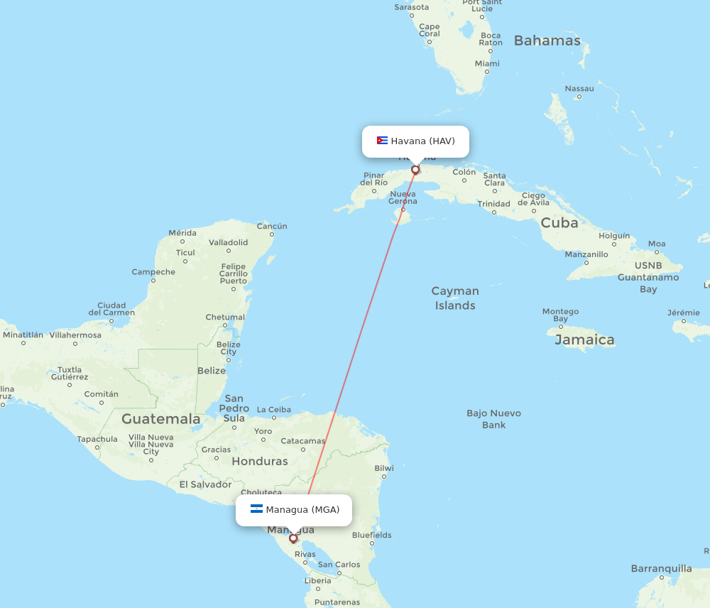 HAV to MGA flights and routes map