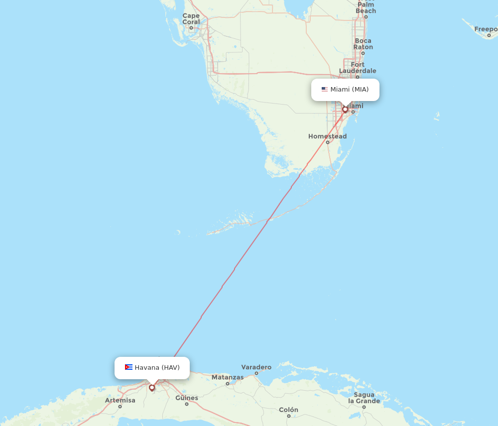 HAV to MIA flights and routes map
