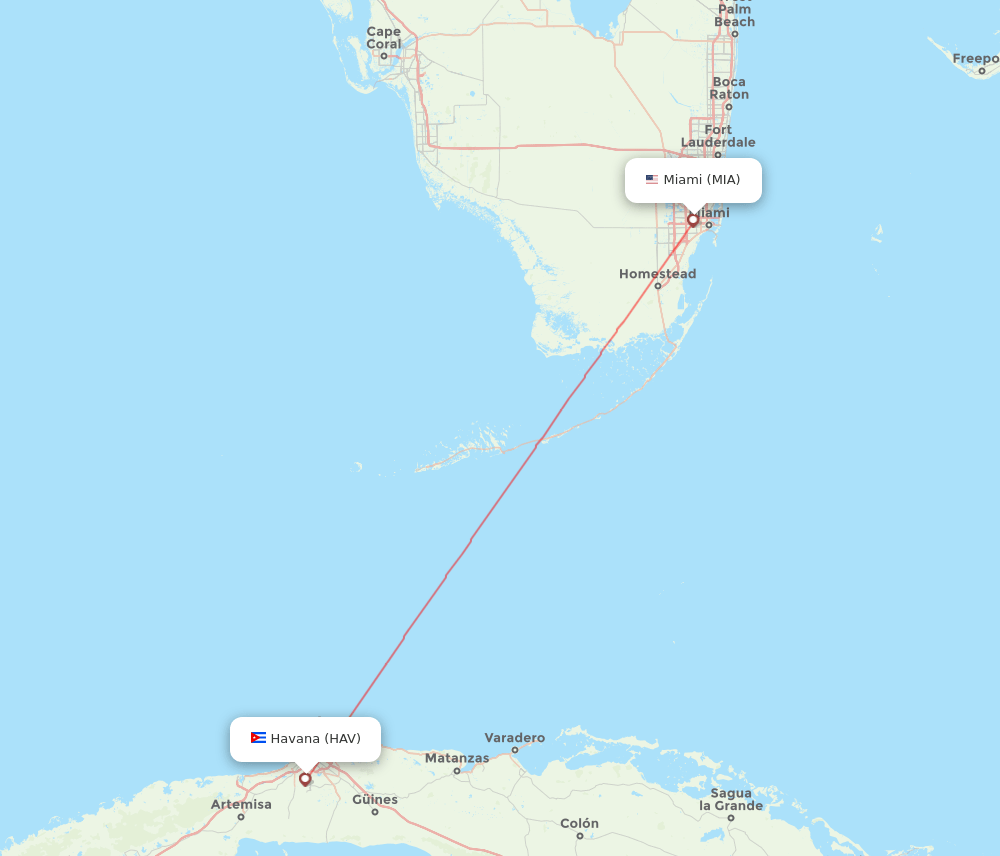 Havana - Miami route map and flight paths