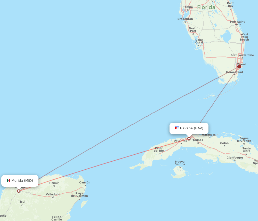 HAV to MID flights and routes map