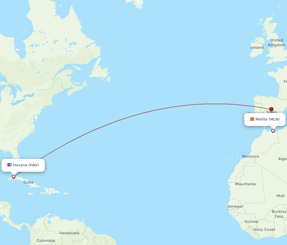 HAV-MLN flight routes