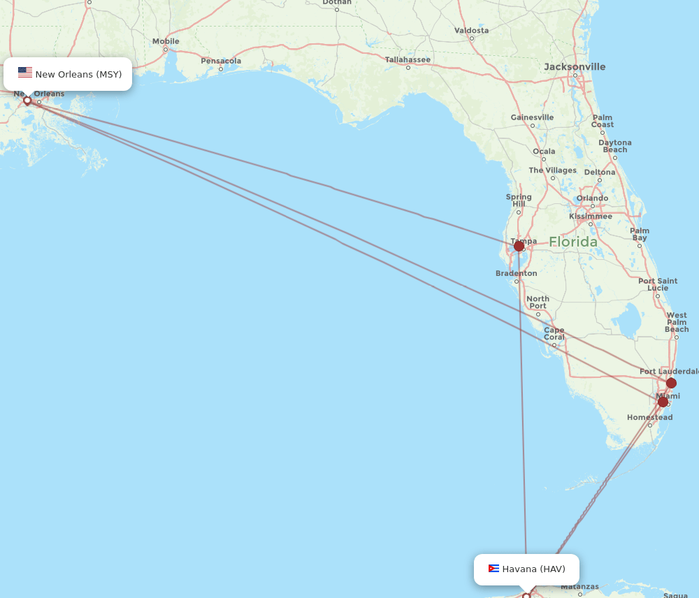 HAV-MSY flight routes