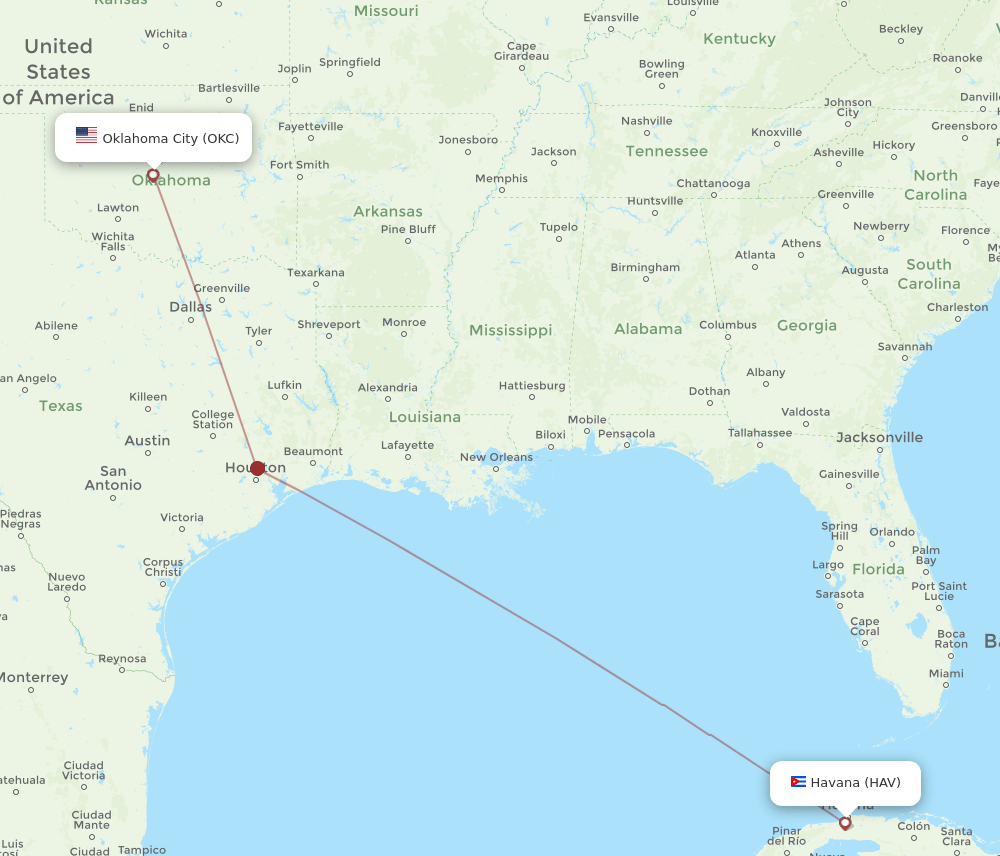 HAV to OKC flights and routes map