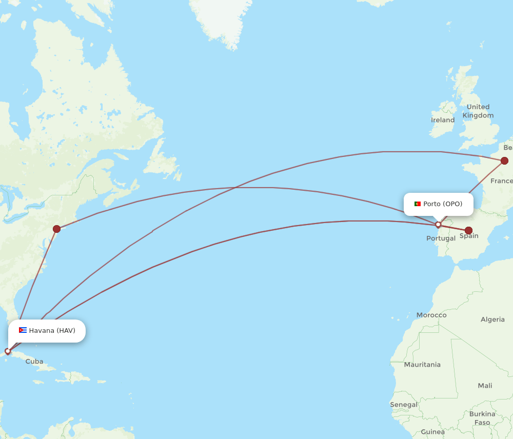 HAV to OPO flights and routes map