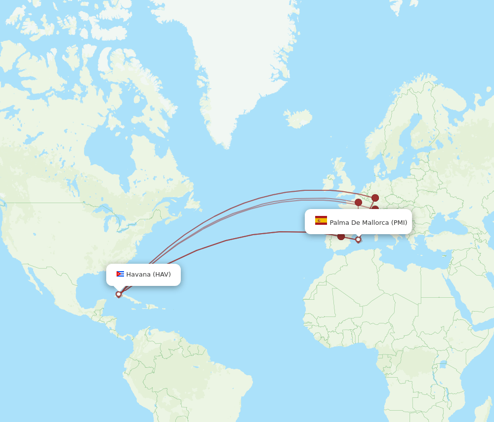 HAV to PMI flights and routes map
