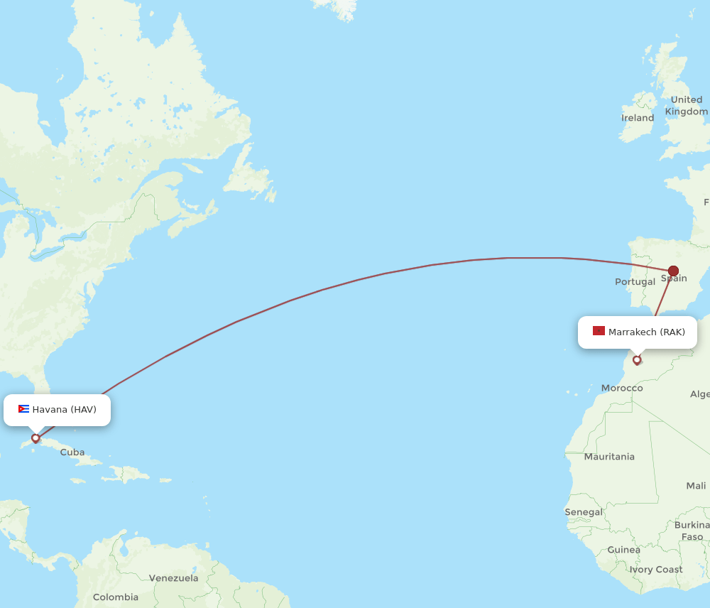 HAV-RAK flight routes