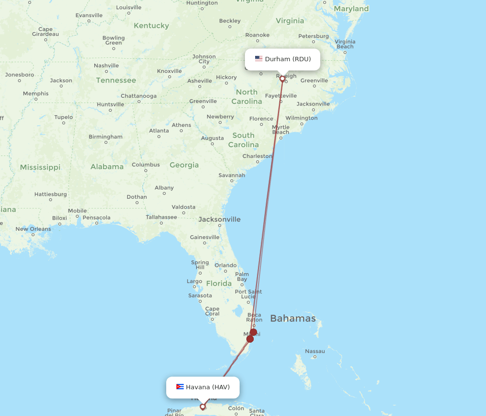 HAV-RDU flight routes