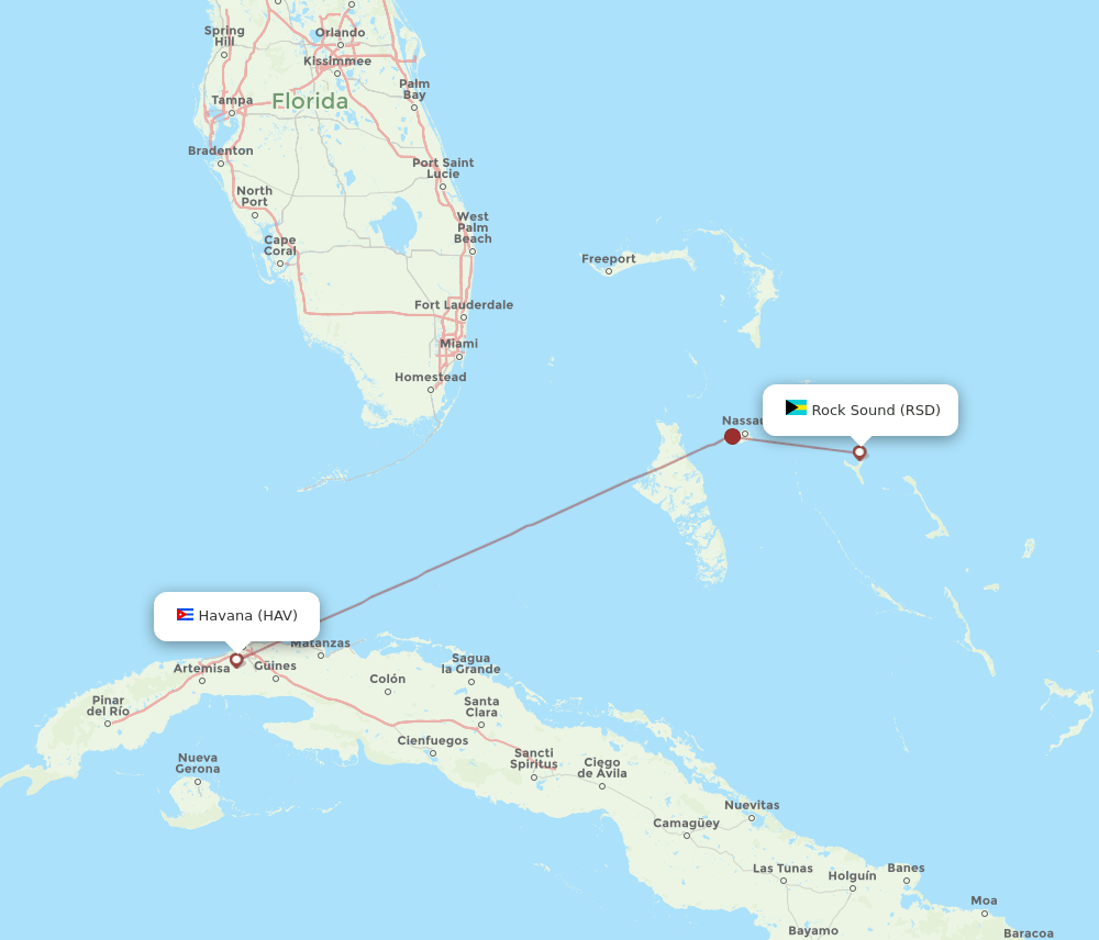 Rock Sound - Havana route map and flight paths