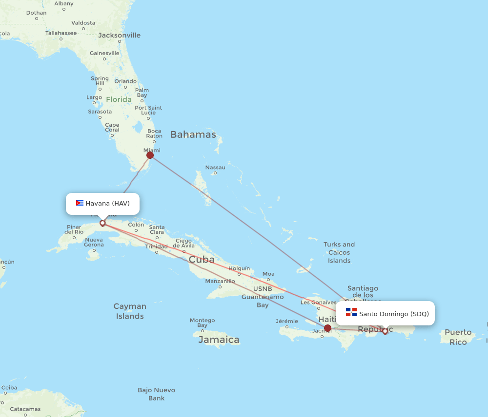 HAV to SDQ flights and routes map