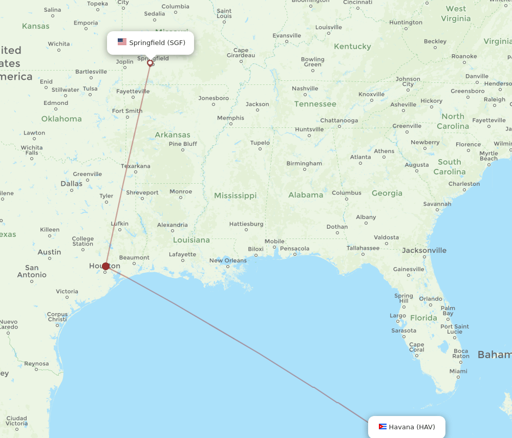 HAV to SGF flights and routes map