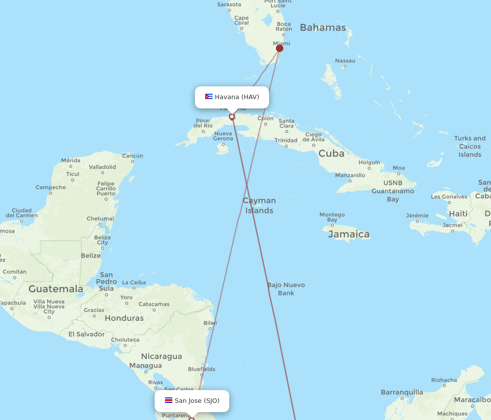 HAV-SJO flight routes