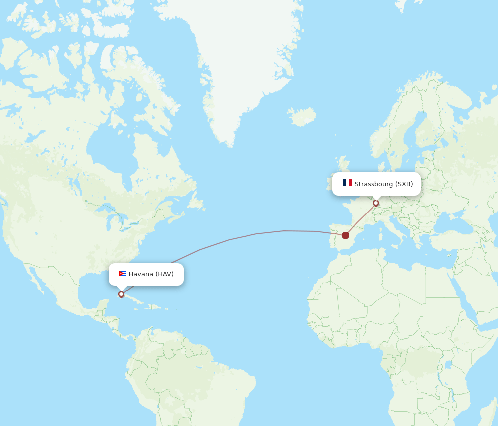 Strasbourg - Havana route map and flight paths